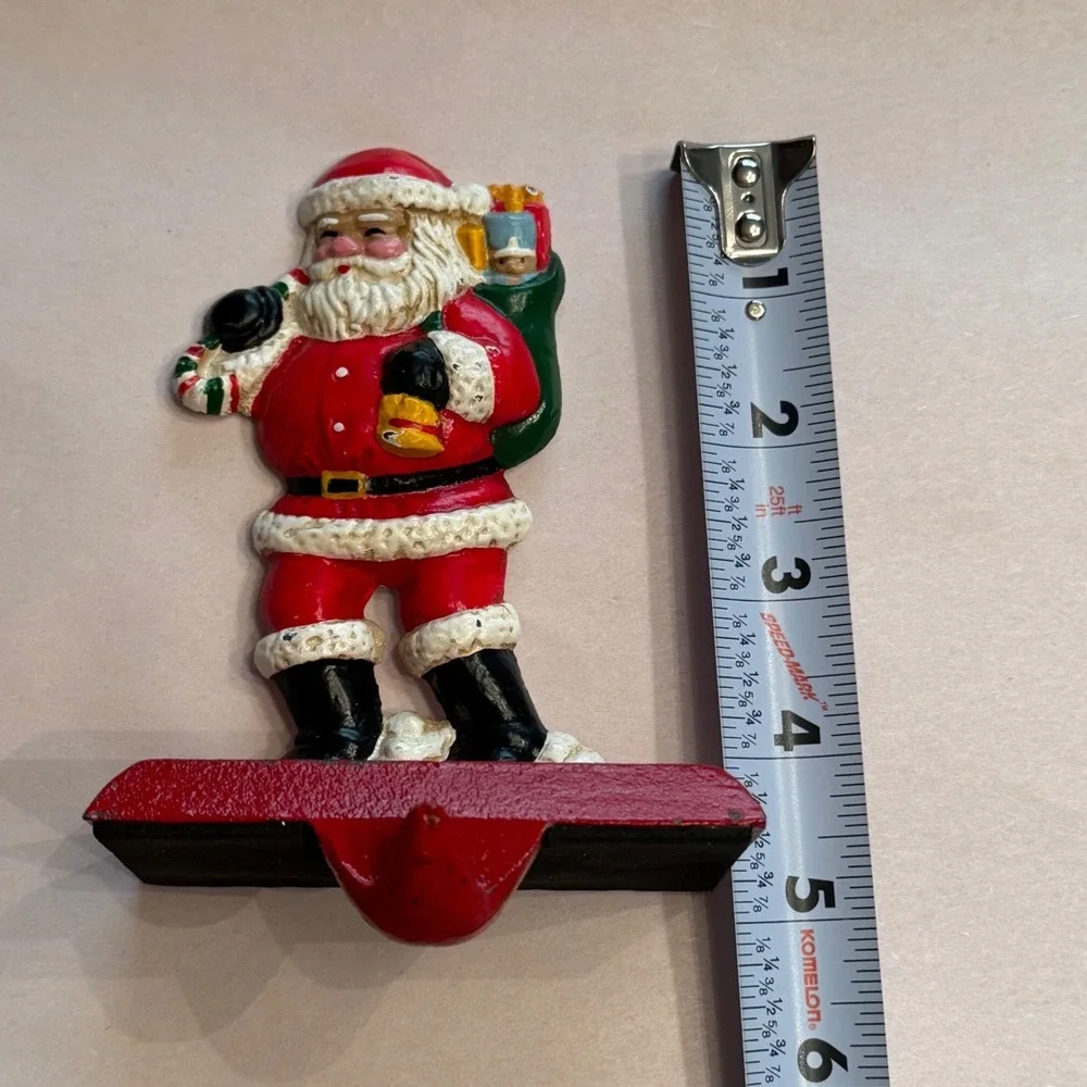Vintage‎ Cast Iron Santa Claus Stocking Holder Mantle Hook Christmas Decor Retro